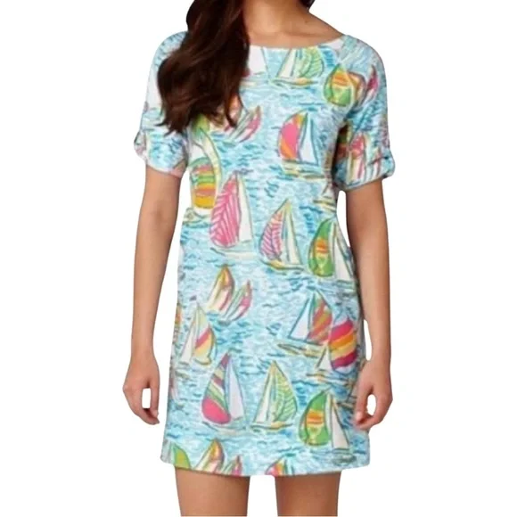 Lilly Pulitzer Colorful Sailboat Print U Gotta Regatta Dress Size Small - Picture 8 of 9
